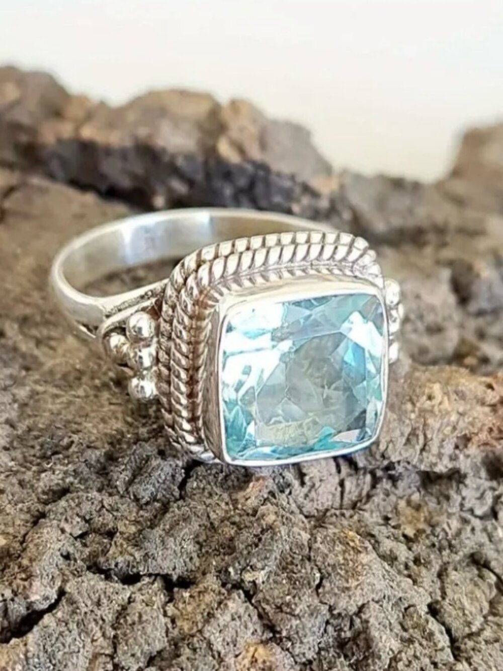 Sundance Viken Antiqued Silver Aqua Stone Ring